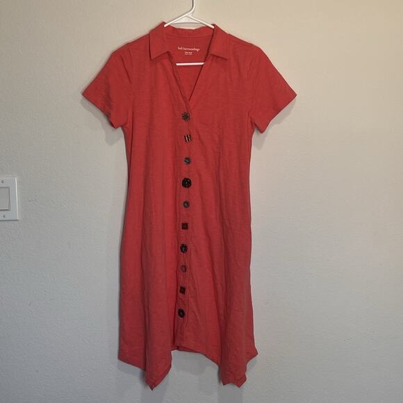 Soft Surroundings Danielle Dress Size Small Petite Coral Orange Mixed Buttons - Picture 2 of 13